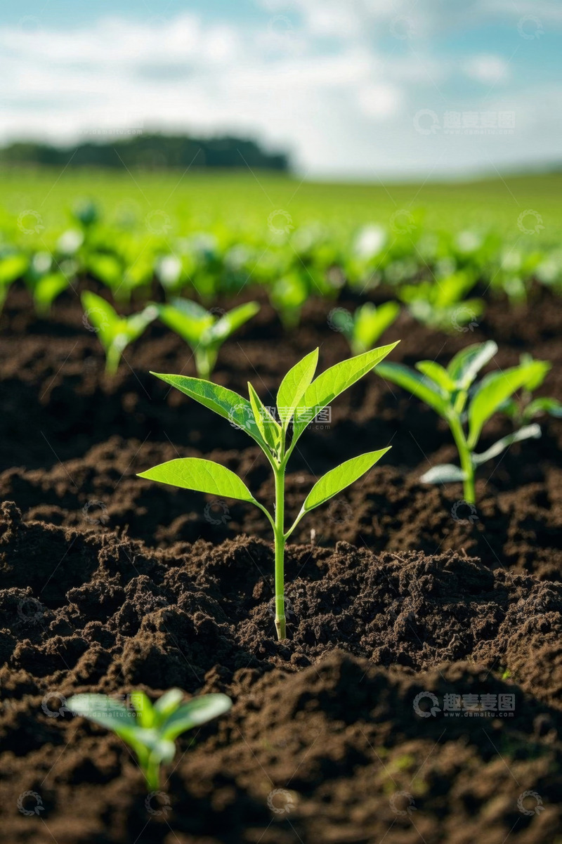 高清大图下载【趣麦麦图】田间嫩绿幼苗生长景象