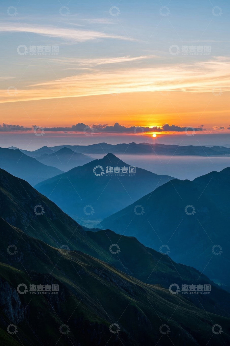 高清大图下载【趣麦麦图】山间日落自然风景