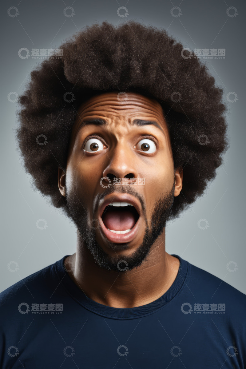 高清大图下载【趣麦麦图】表情惊讶的黑人男子特写