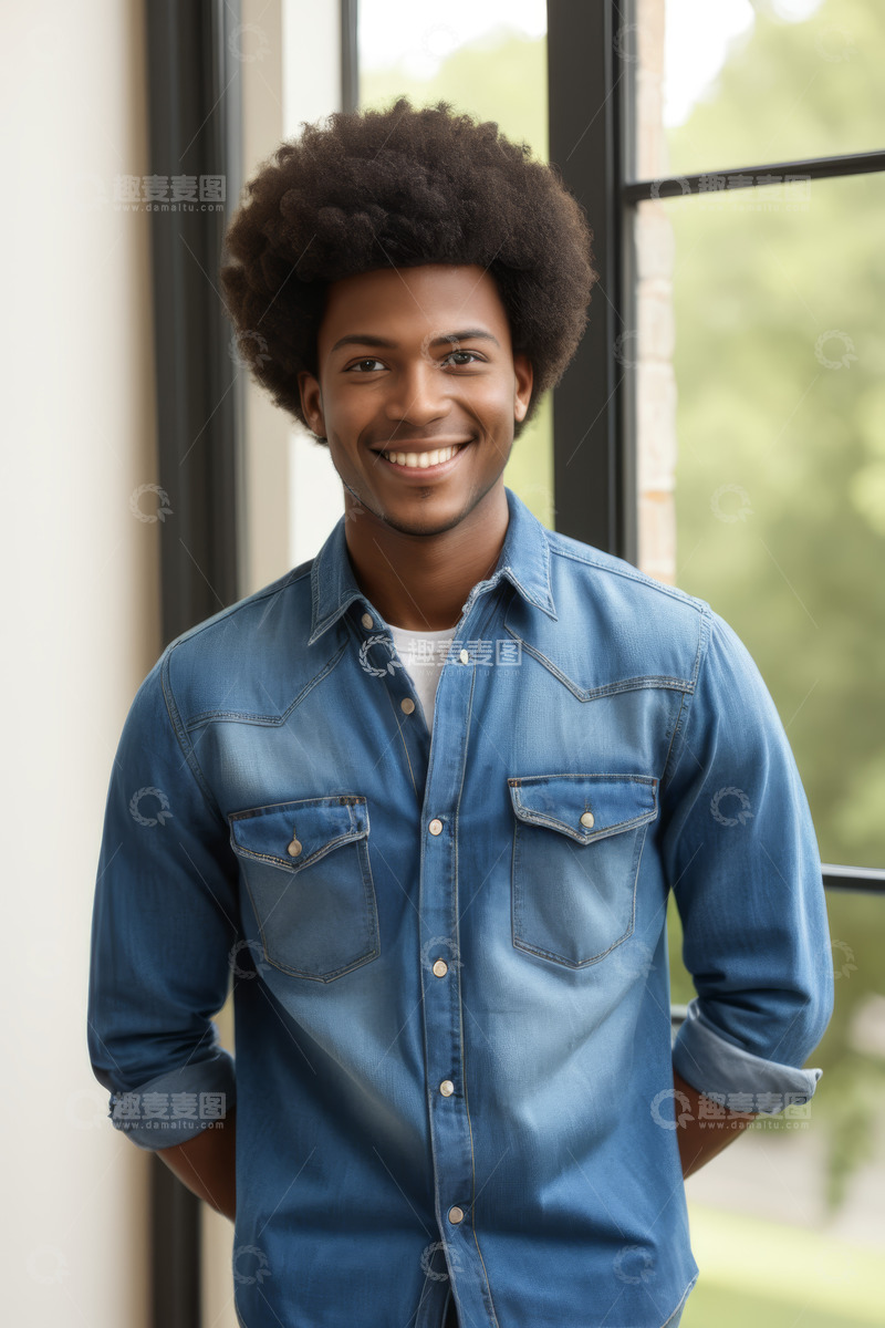 高清大图下载【趣麦麦图】非裔男子微笑半身照