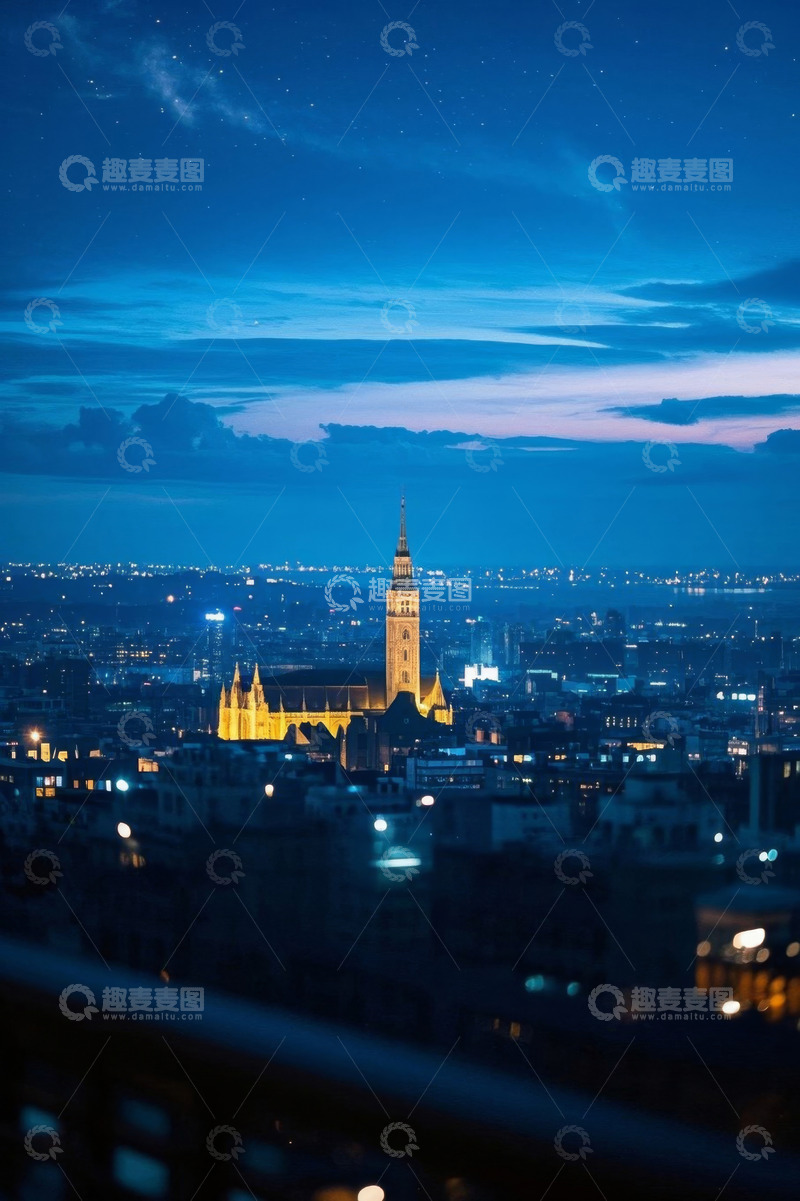 高清大图下载【趣麦麦图】城市夜景中的教堂建筑