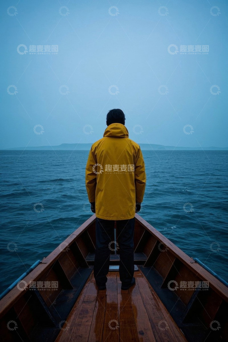 高清大图下载【趣麦麦图】男子站在船上眺望海面