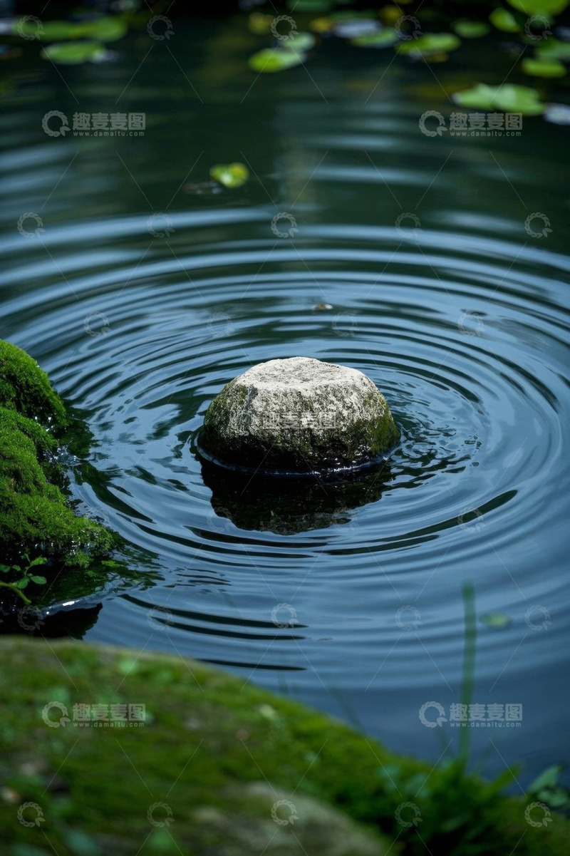 高清大图下载【趣麦麦图】水中石头与荡漾的涟漪