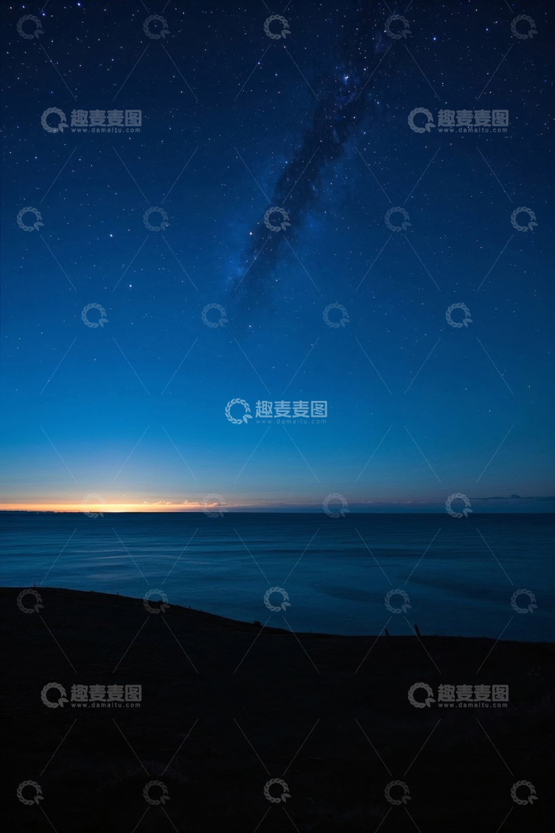 高清大图下载【趣麦麦图】海边夜空银河与繁星景象