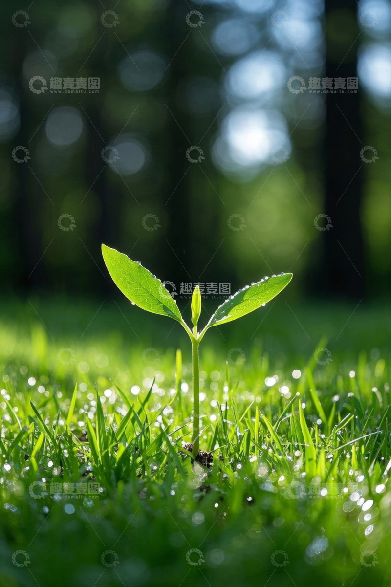 高清大图下载【趣麦麦图】草地上的嫩绿幼苗