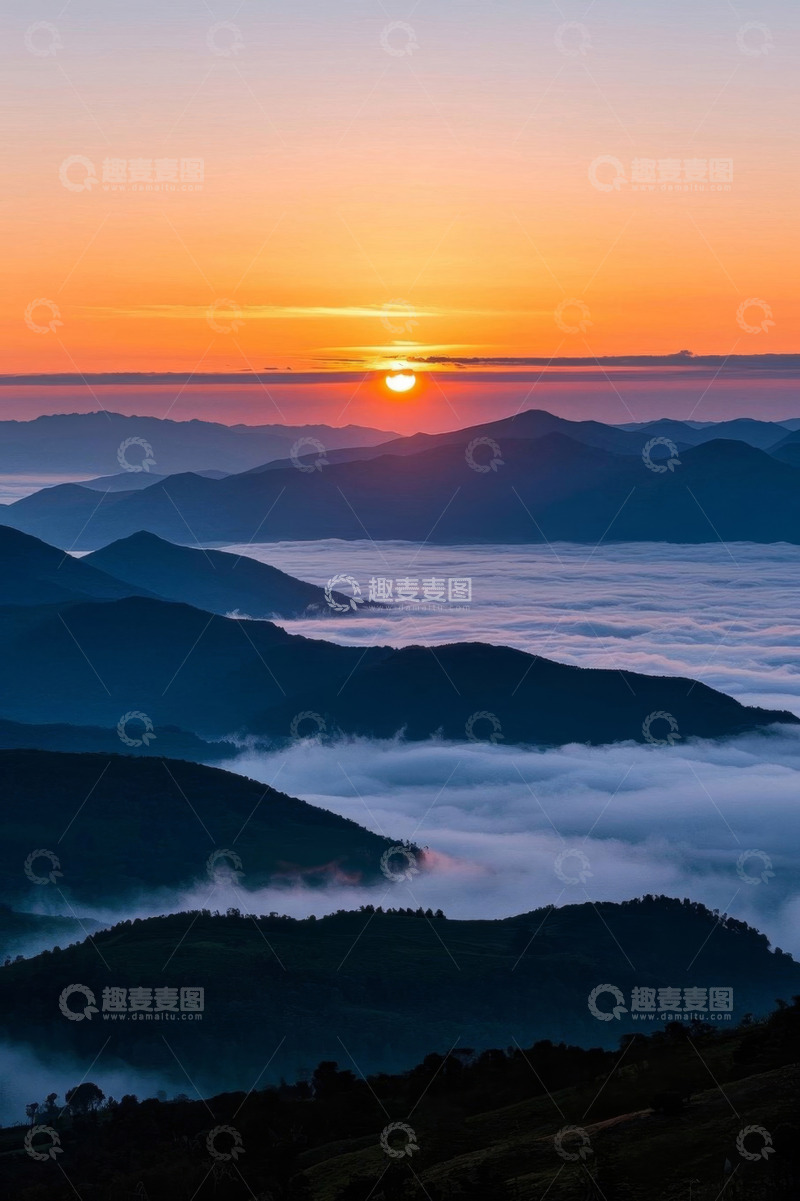 高清大图下载【趣麦麦图】山间日出云海景观