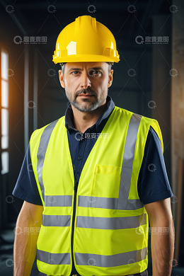 戴安全帽穿反光背心的男性工人