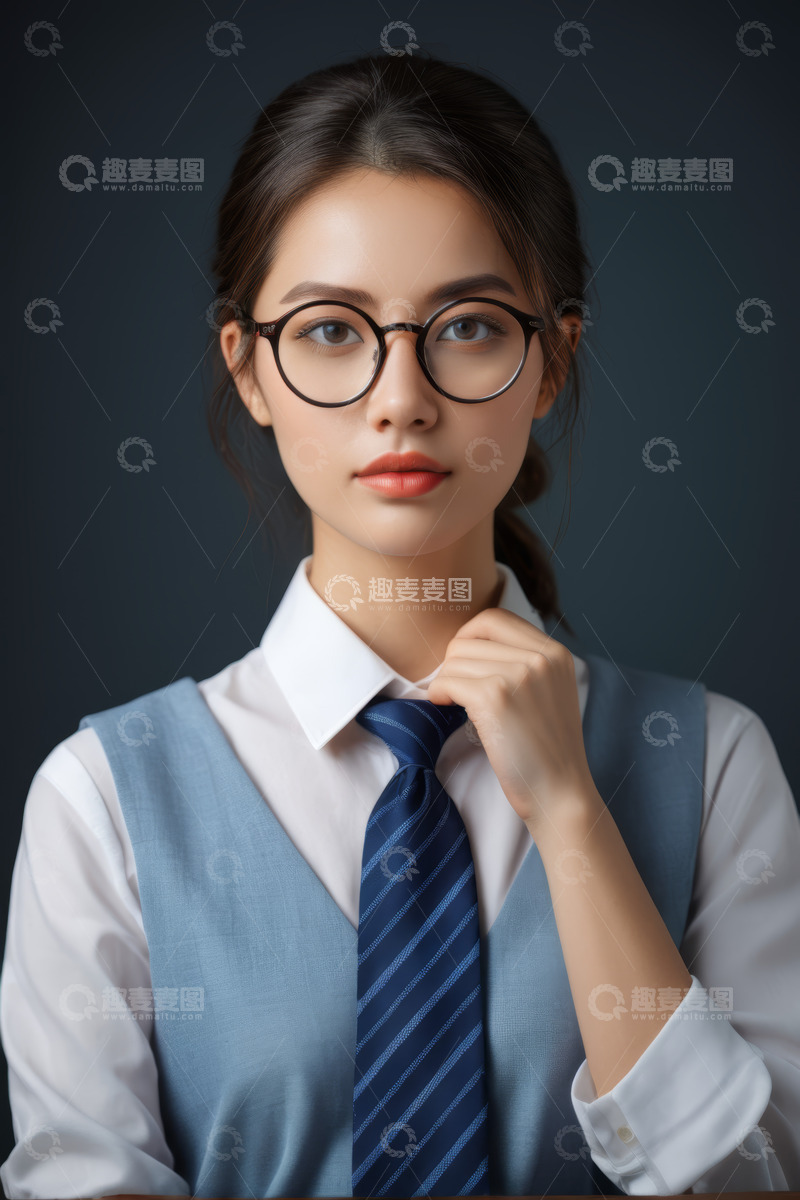 高清大图下载【趣麦麦图】职业女性整理领带半身像