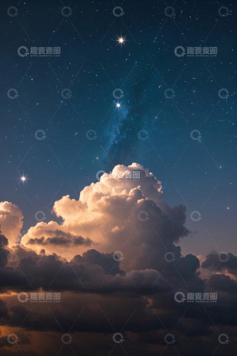 高清大图下载【趣麦麦图】夜空繁星与云朵景观