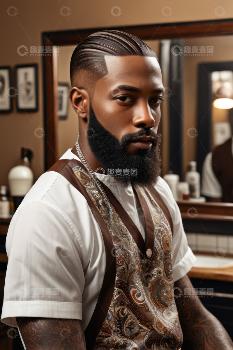 高清大图下载【趣麦麦图】理发店中的黑人男性肖像