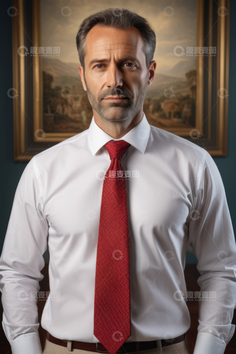 高清大图下载【趣麦麦图】穿着白衬衫打红领带的商务男士