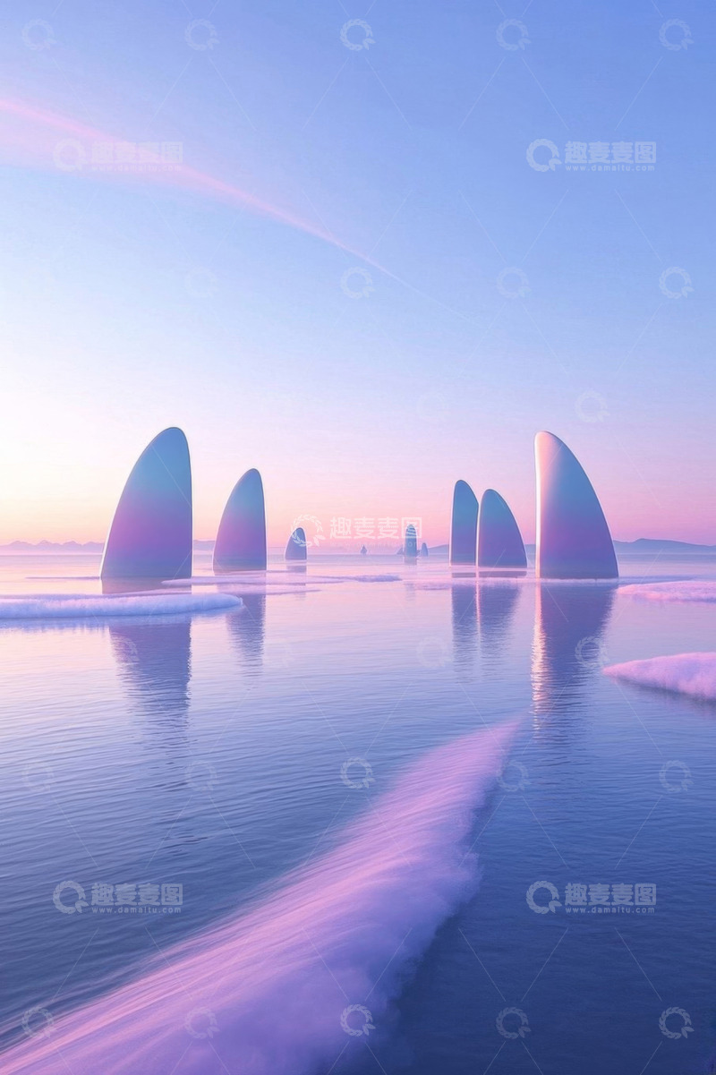 高清大图下载【趣麦麦图】水面上的科幻风格建筑景观