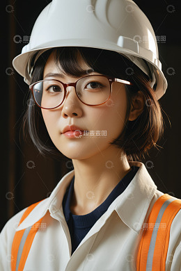 戴安全帽穿工装的女性