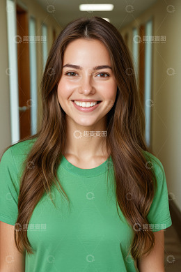 走廊中微笑的年轻女子