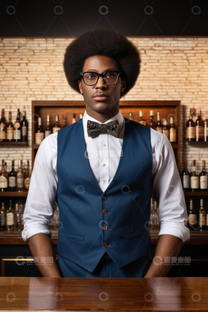 高清大图下载【趣麦麦图】酒吧中身着制服的男性酒保