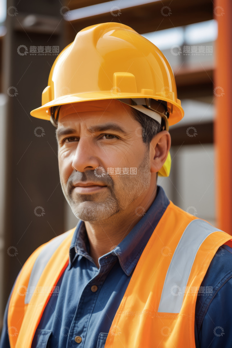 高清大图下载【趣麦麦图】戴安全帽的工人近景