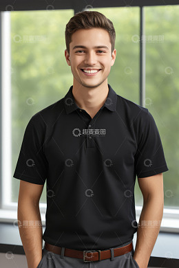 穿着黑polo衫微笑男士肖像