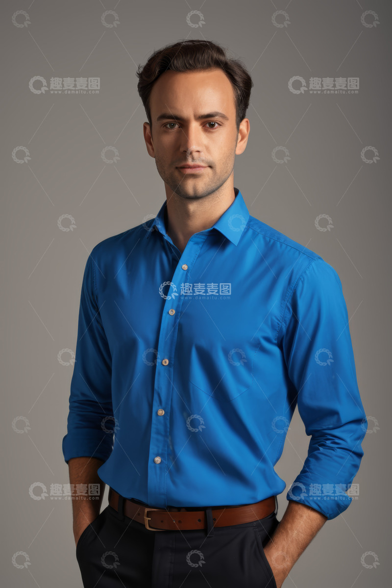 高清大图下载【趣麦麦图】身着蓝色衬衫的男士半身像