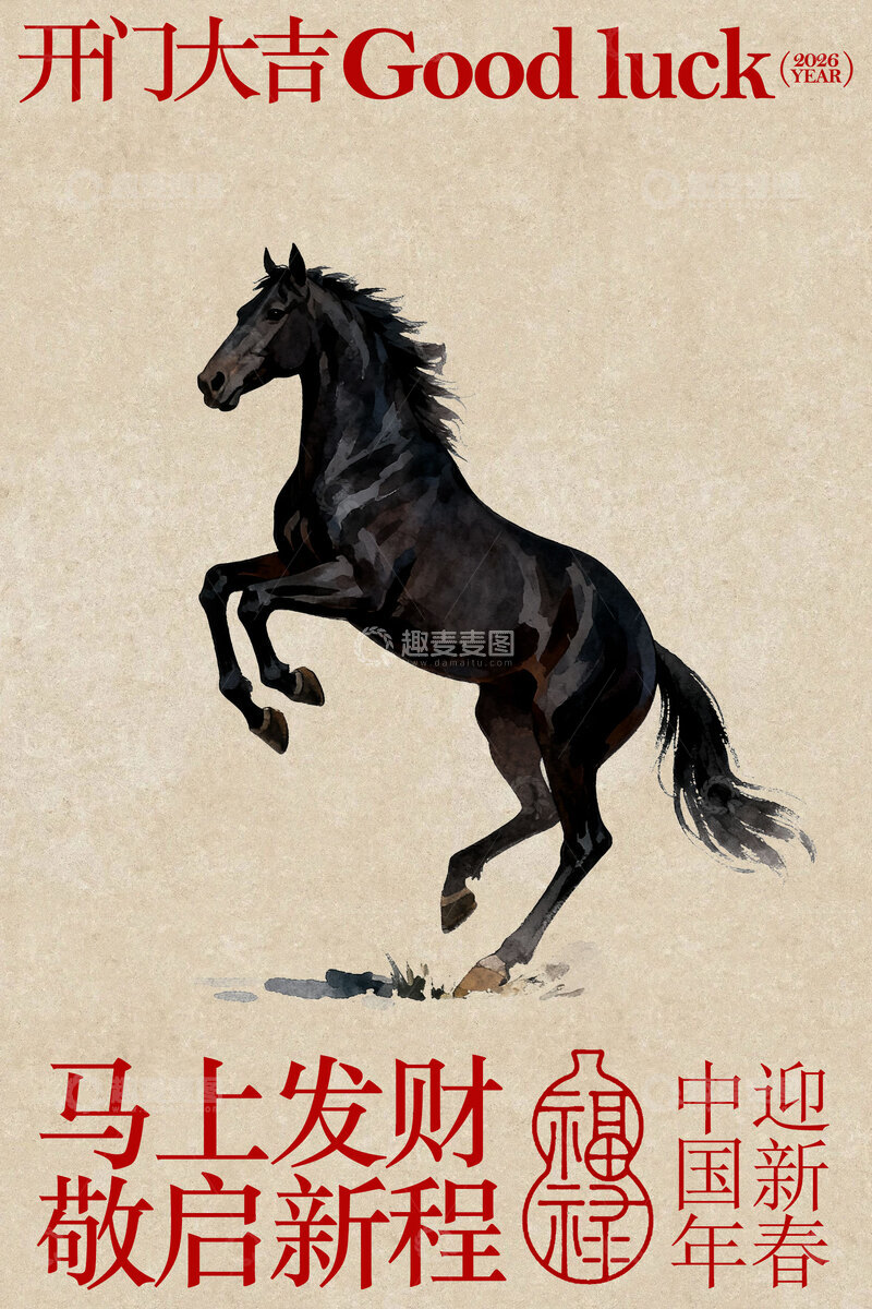 源文件下载【趣麦麦图】-马年开门大吉开门红海报