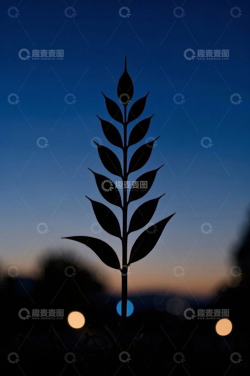 高清大图下载【趣麦麦图】黄昏下植物枝叶剪影