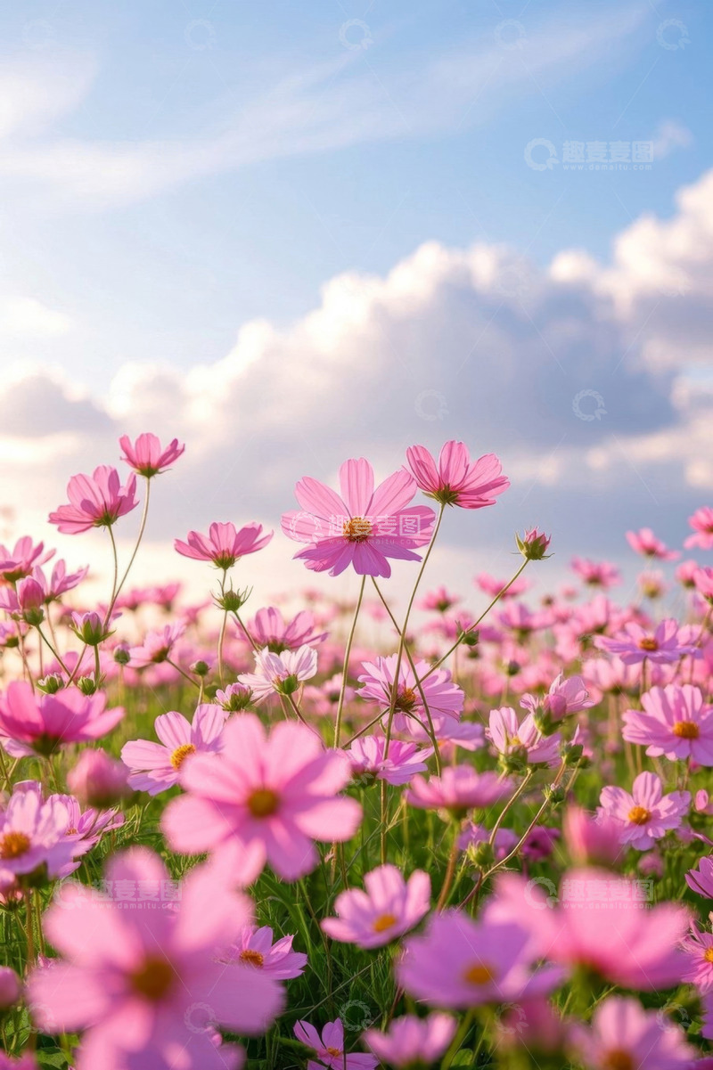 高清大图下载【趣麦麦图】阳光下盛开的粉色花海