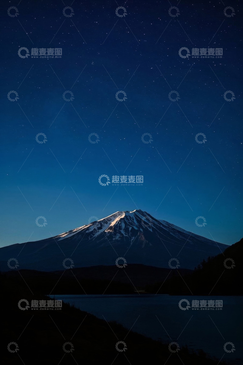 高清大图下载【趣麦麦图】夜空下的富士山远景