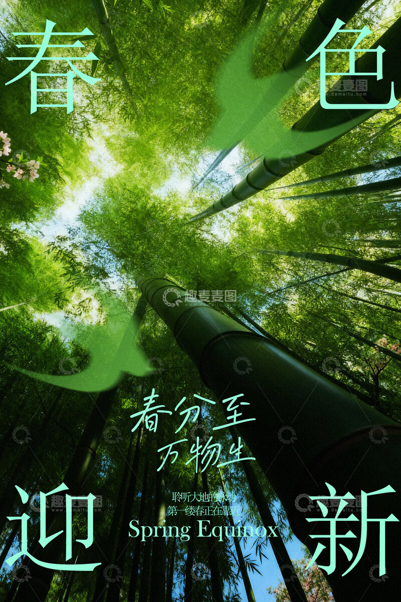 源文件下载【趣麦麦图】-春分节气绿色竹林海报