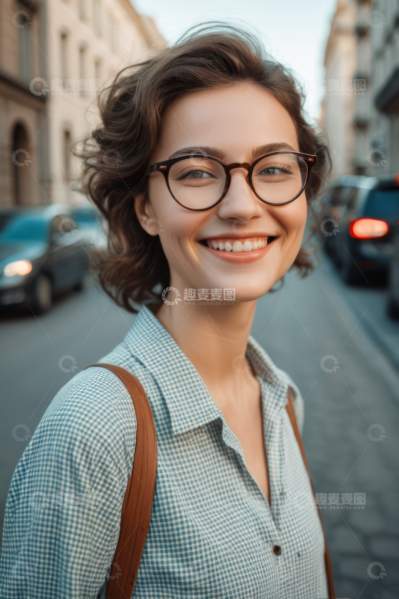 高清大图下载【趣麦麦图】街道上微笑的女性肖像