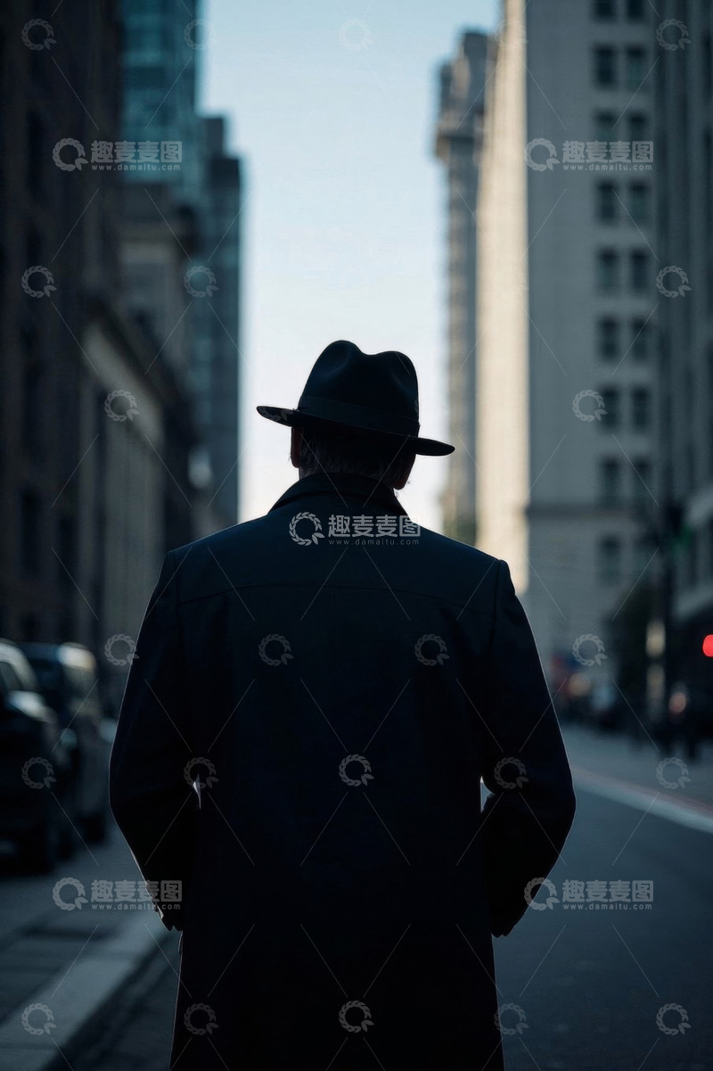 高清大图下载【趣麦麦图】城市街道中戴帽男子背影