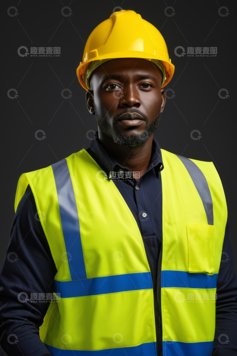 高清大图下载【趣麦麦图】戴安全帽穿反光背心的男性