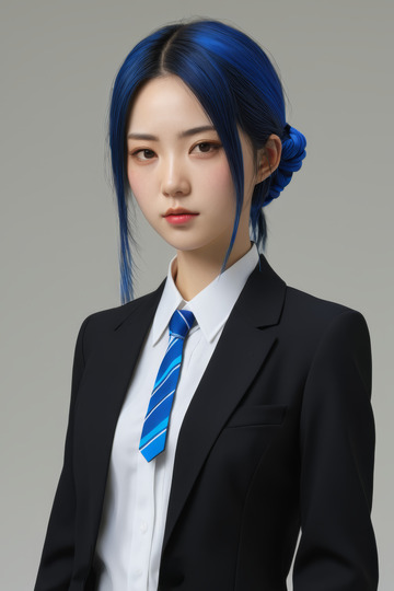 蓝发职业装女性肖像