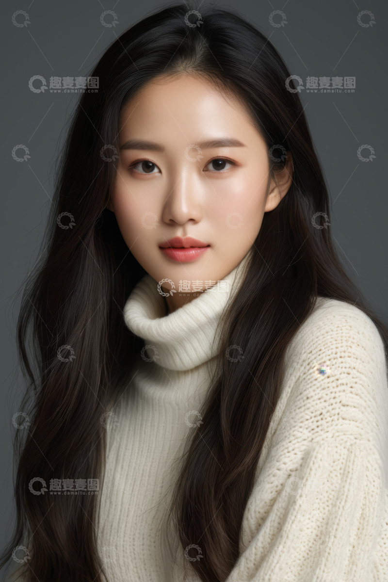 高清大图下载【趣麦麦图】长发亚洲女性毛衣肖像