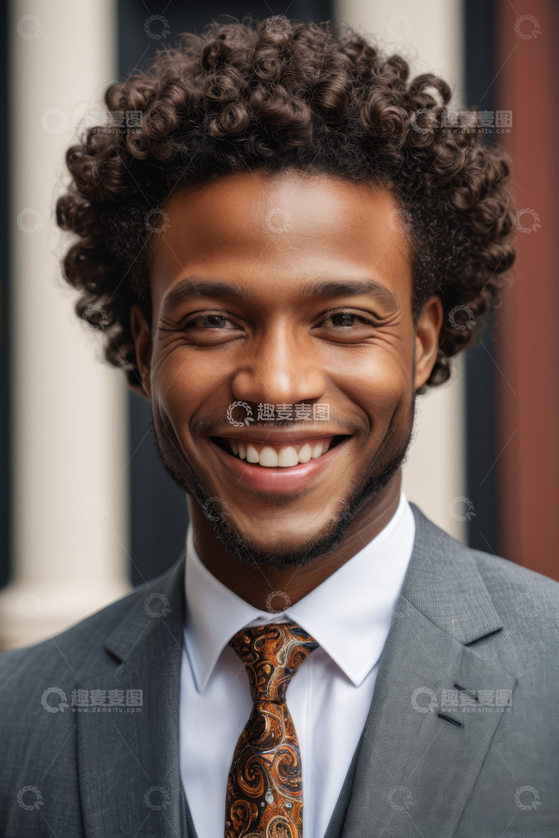 高清大图下载【趣麦麦图】穿着西装微笑的黑人男子