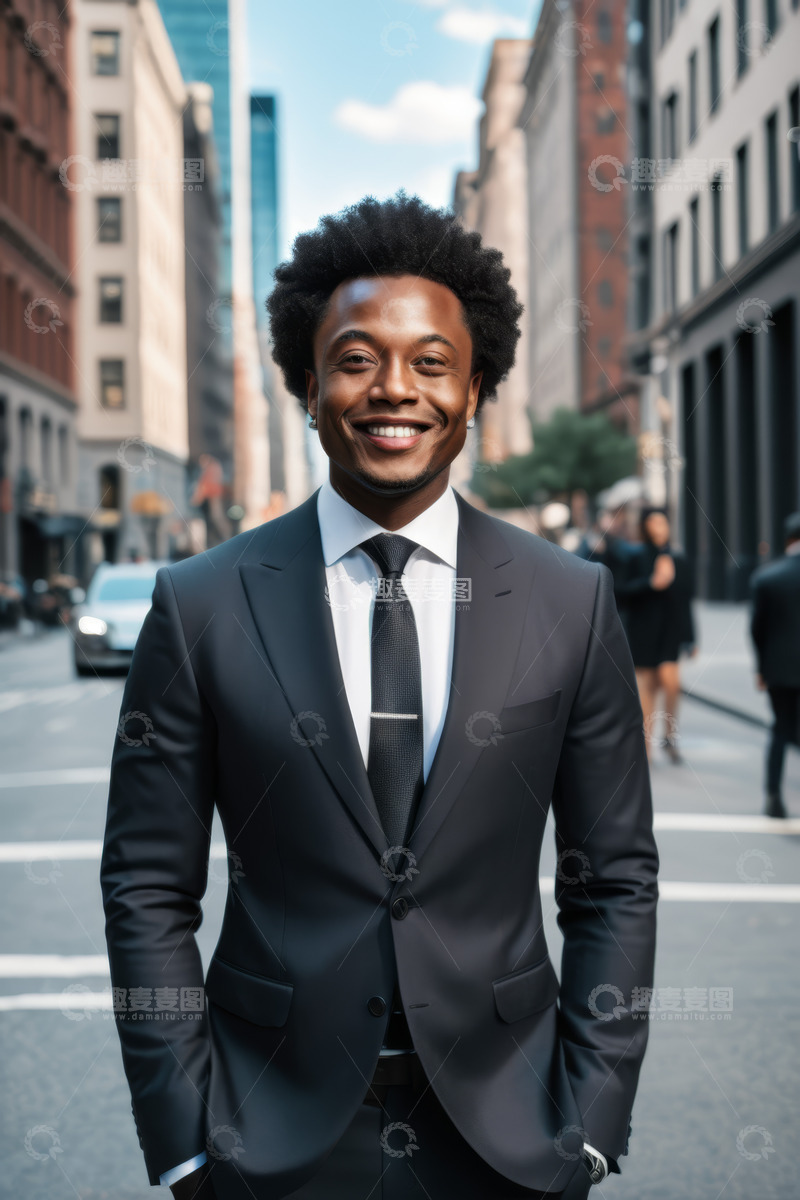 高清大图下载【趣麦麦图】户外街道上的非洲裔商务男士