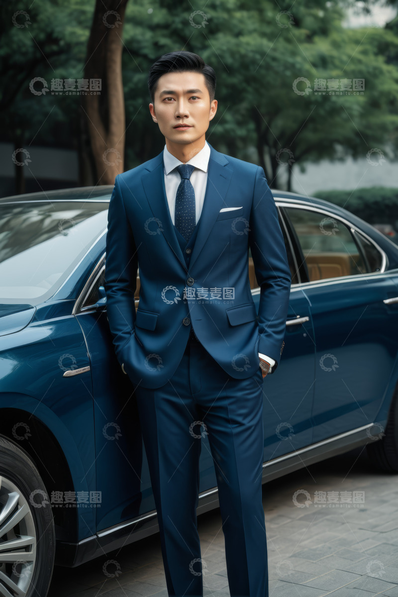 高清大图下载【趣麦麦图】身着西装的男士站在轿车旁