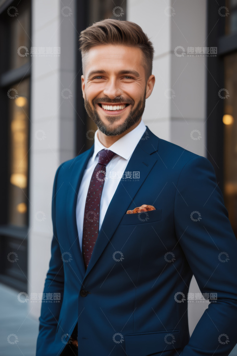 高清大图下载【趣麦麦图】身着西装微笑的商务男士