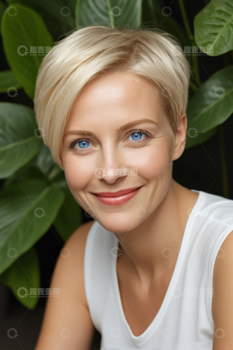 高清大图下载【趣麦麦图】微笑金发女子半身肖像