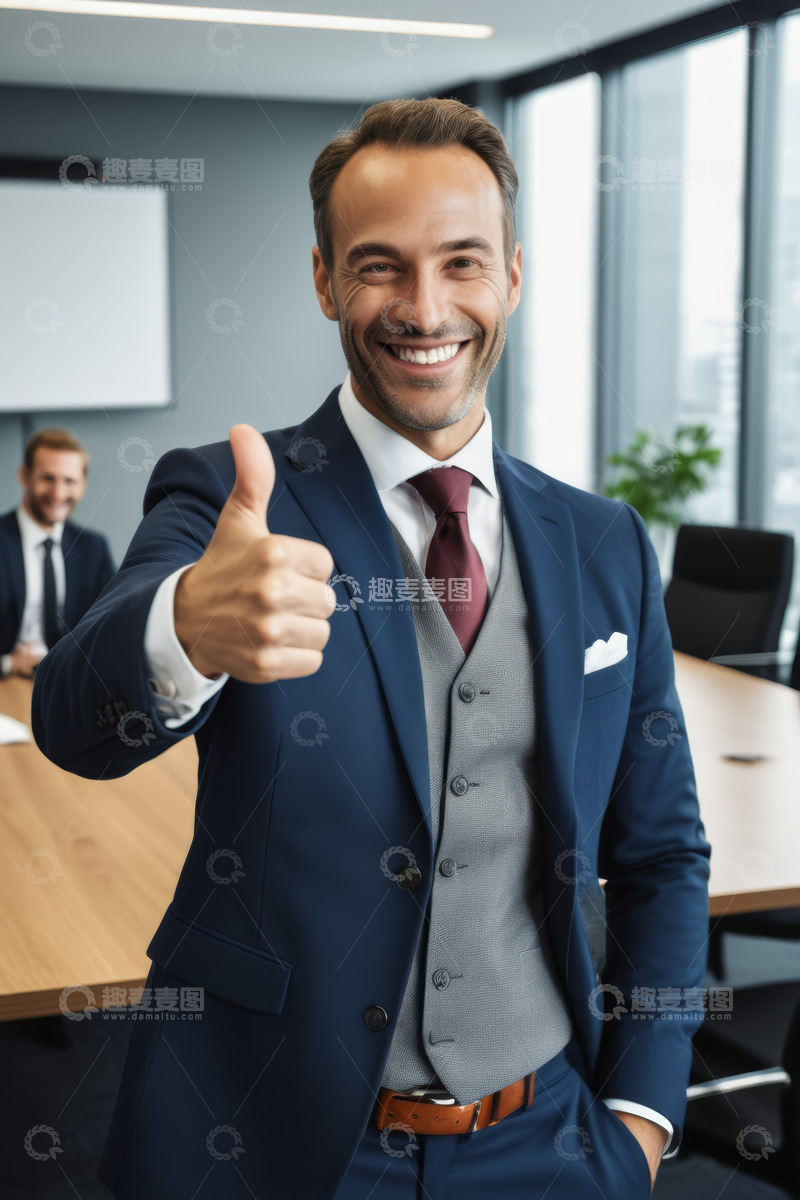高清大图下载【趣麦麦图】西装男士会议室竖拇指