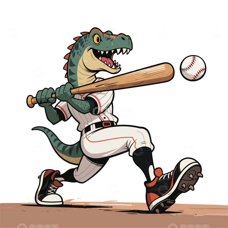 源文件下载【趣麦麦图】卡通鳄鱼棒球运动插画设计素材