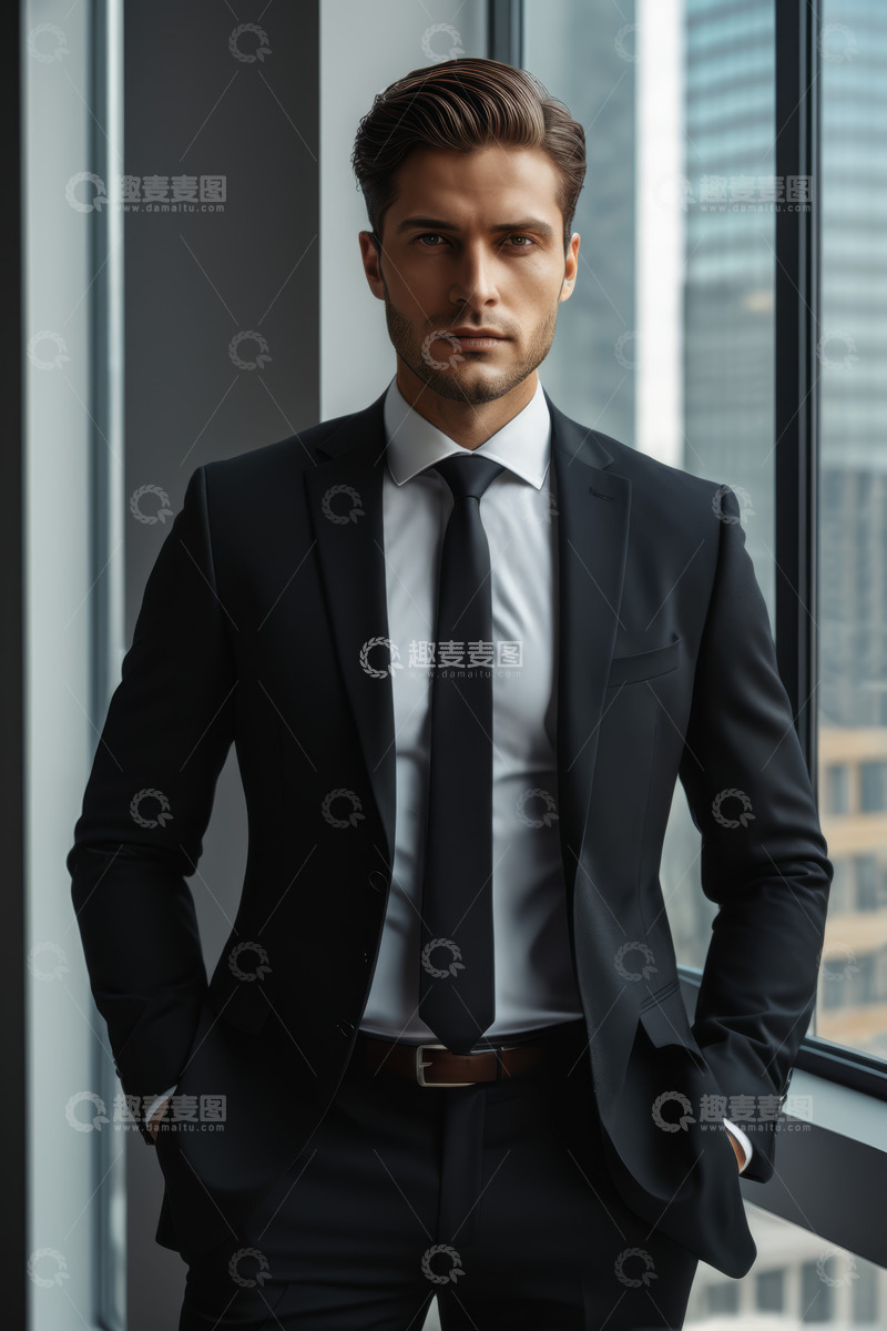 高清大图下载【趣麦麦图】穿西装的商务男士站姿特写
