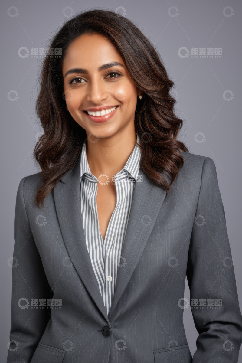 高清大图下载【趣麦麦图】穿西装微笑的职业女性肖像