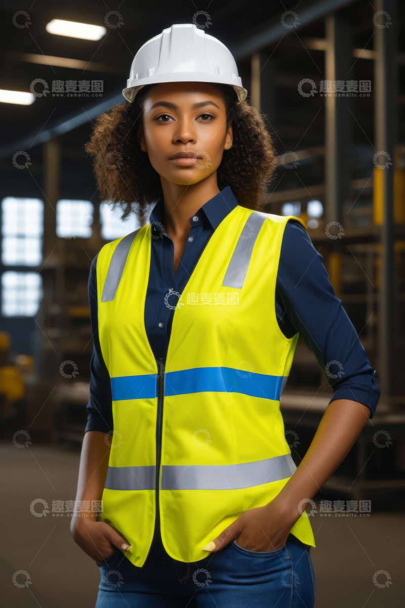 高清大图下载【趣麦麦图】穿工装的女性工厂内肖像