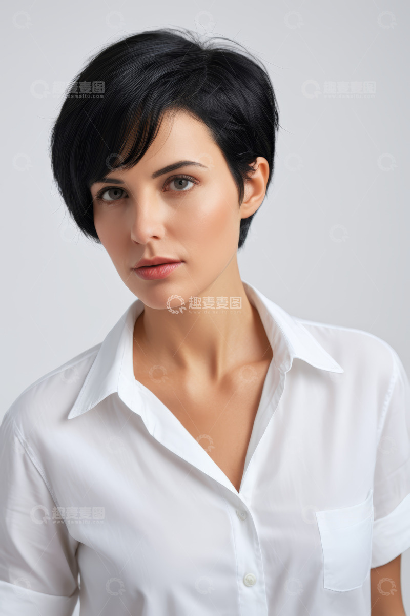 高清大图下载【趣麦麦图】穿白衬衫女性的人物肖像