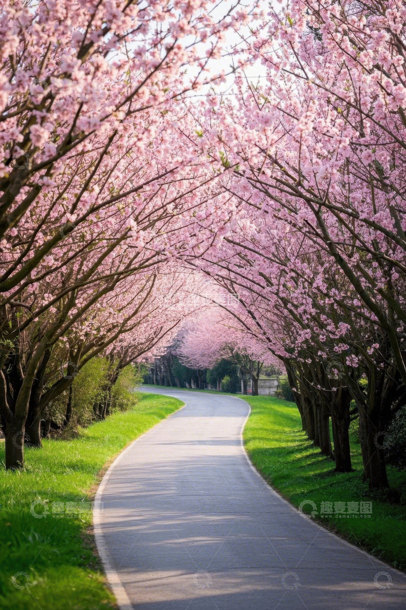 高清大图下载【趣麦麦图】樱花盛开的林间小路