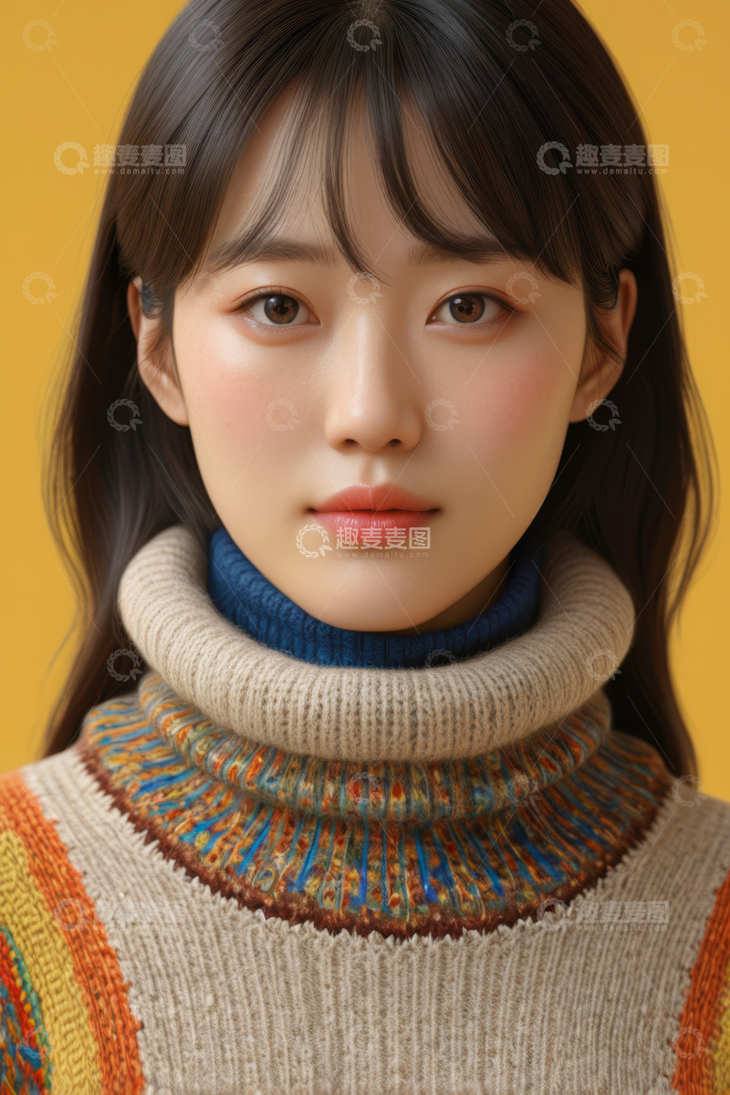 高清大图下载【趣麦麦图】穿着毛衣的亚洲女性肖像
