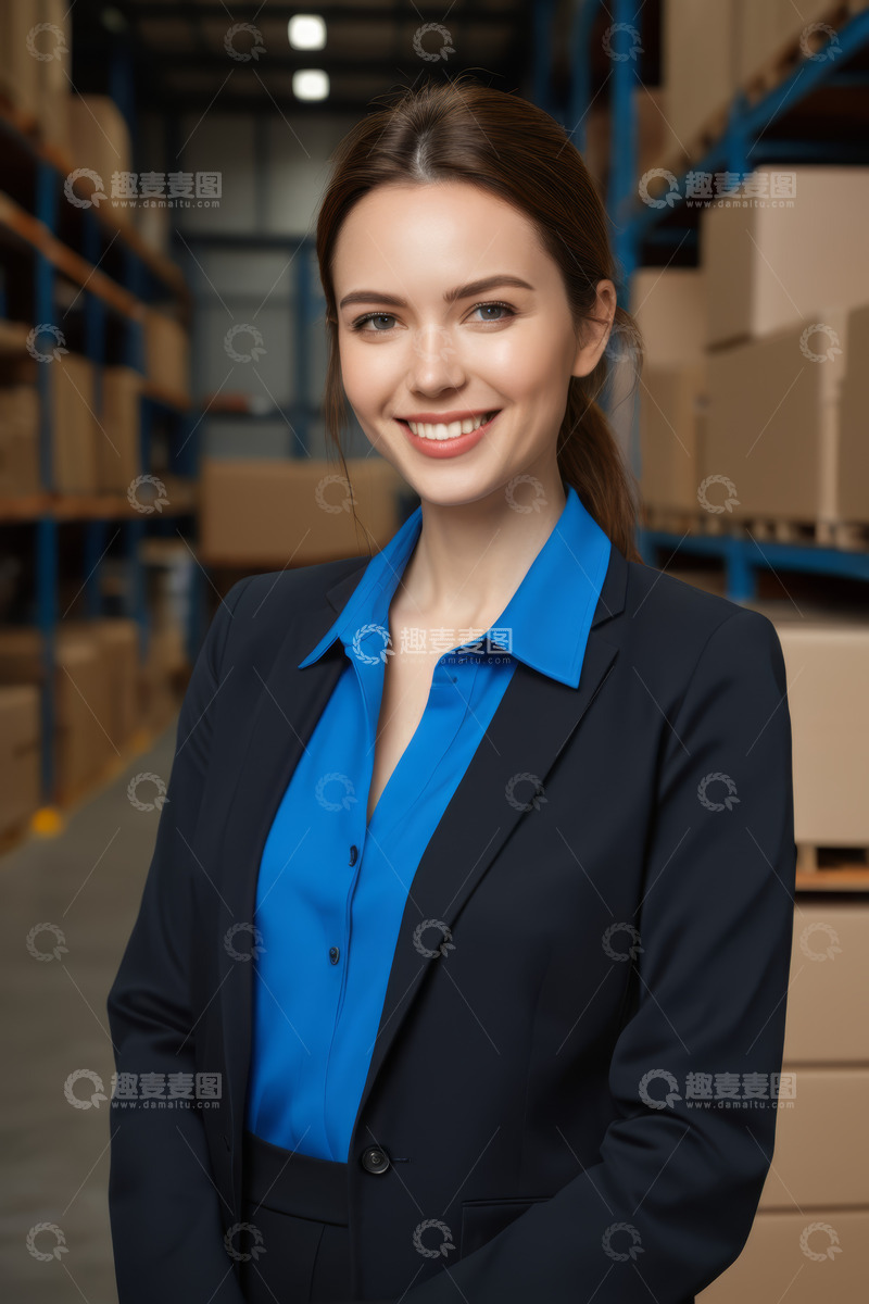 高清大图下载【趣麦麦图】仓库中微笑的职业女性