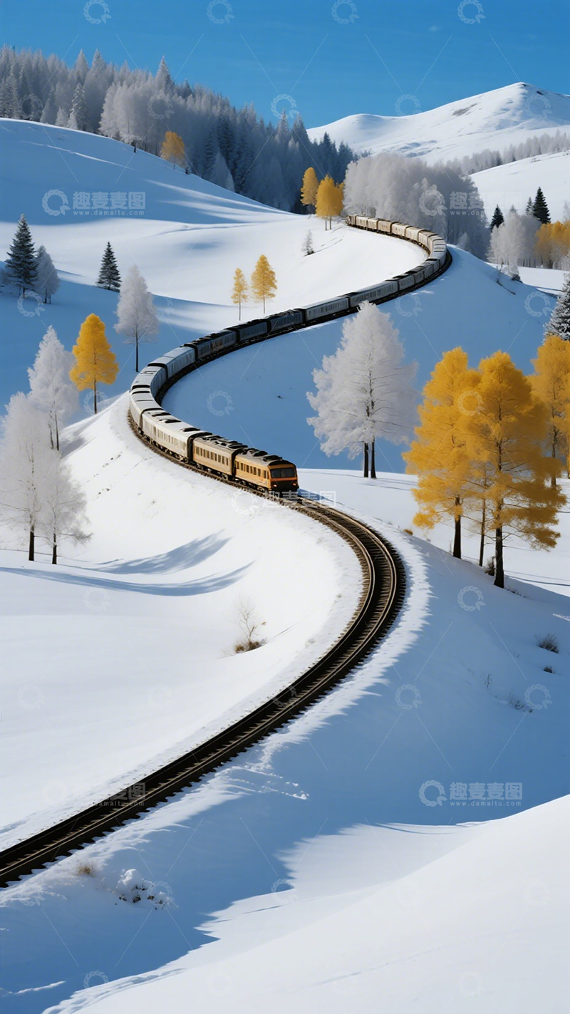 高清大图下载【趣麦麦图】雪景火车风景摄影