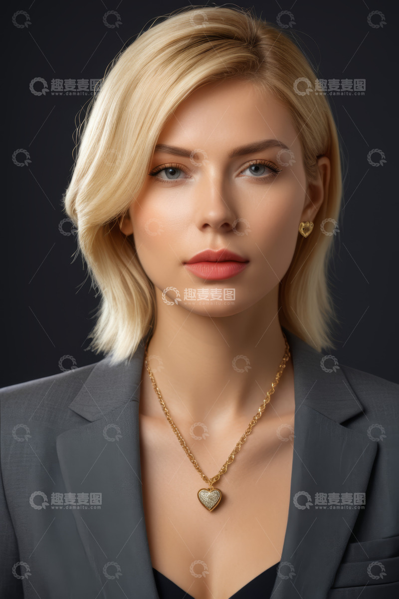 高清大图下载【趣麦麦图】佩戴金饰的金发职业女性肖像