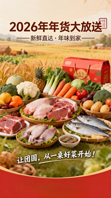 年货大促新鲜蔬果肉类海报