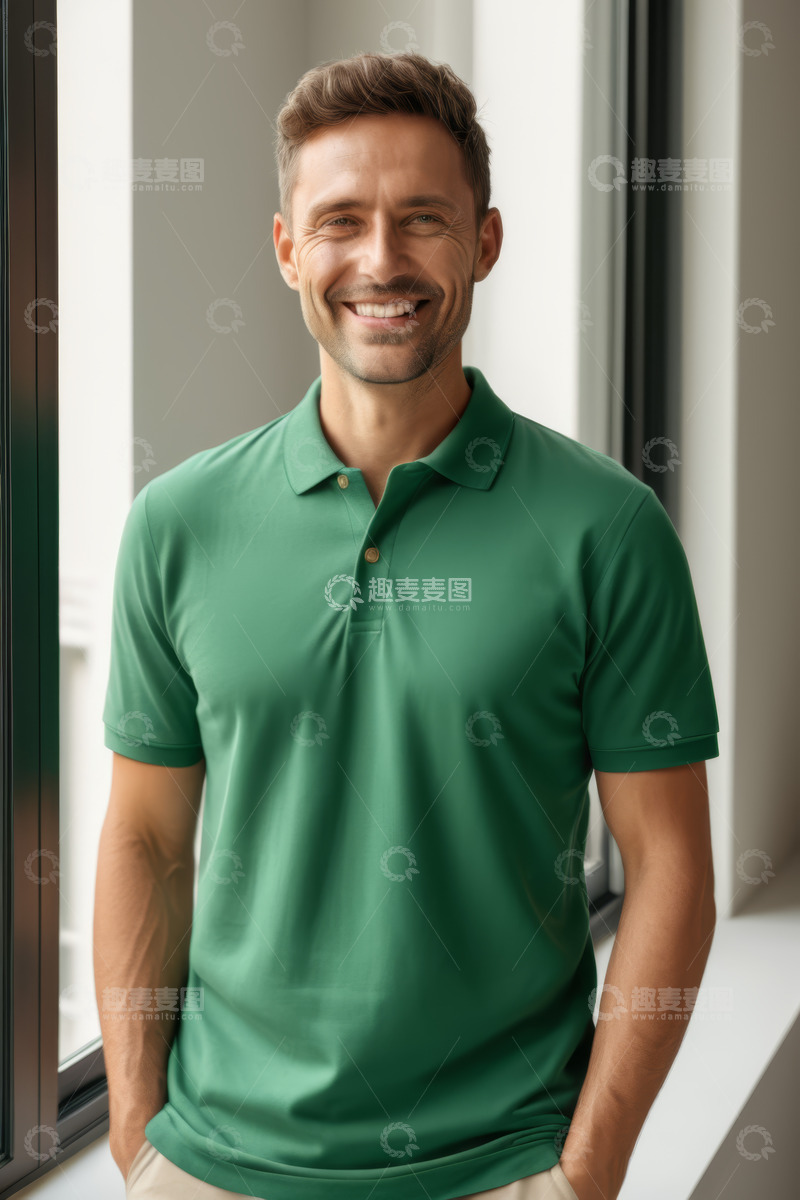 高清大图下载【趣麦麦图】穿着绿polo衫微笑的男士肖像